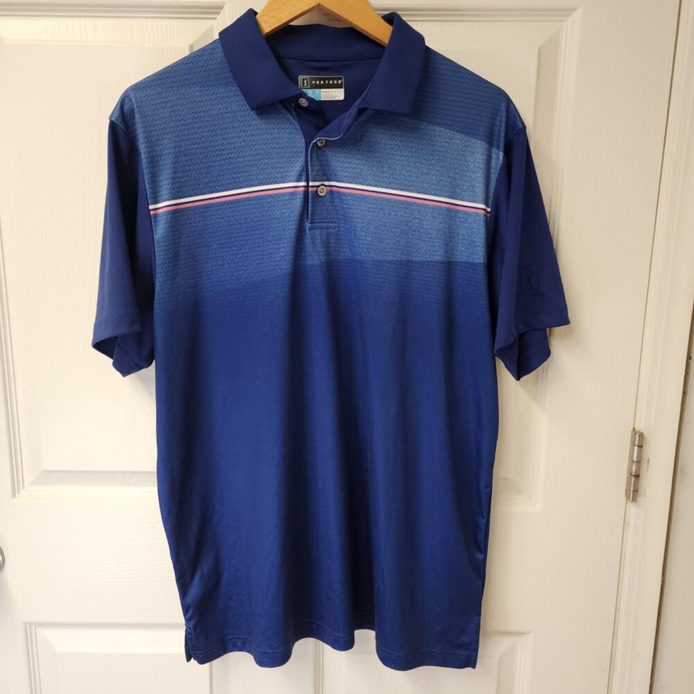 PGA Tour pro series mens golf polo blue pink white mens size large short sleeve